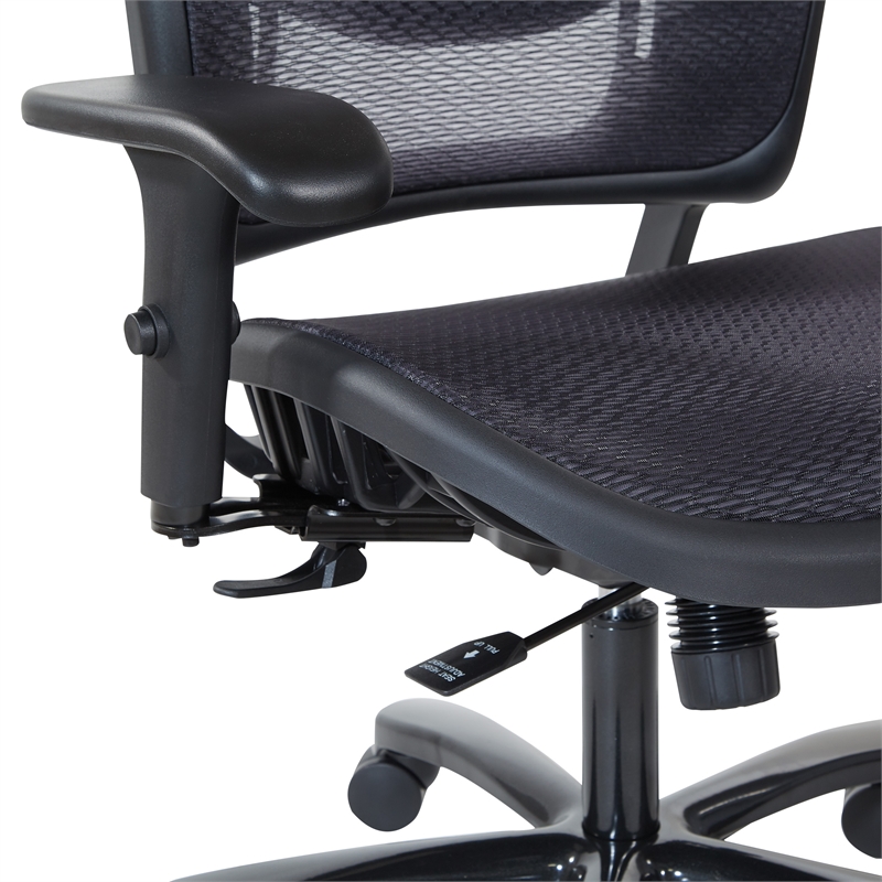 Pemberly Row Air Grid Ergonomic Chair with 2-Way Adjustable Arms in Black Fabric