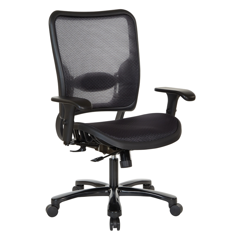 Pemberly Row Air Grid Ergonomic Chair with 2-Way Adjustable Arms in Black Fabric