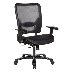 Pemberly Row Air Grid Ergonomic Chair with 2-Way Adjustable Arms in Black Fabric