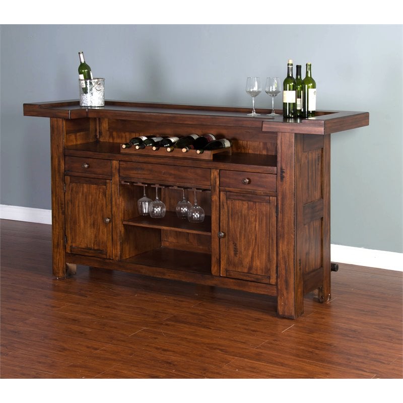 Pemberly Row Home Bar and Swivel Bar Stools in Vintage Mocha 3 Piece Set