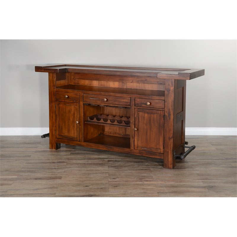 Pemberly Row Home Bar and Swivel Bar Stools in Vintage Mocha 3 Piece Set