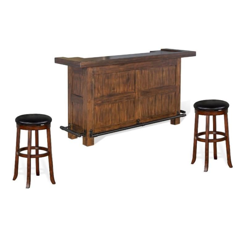 Pemberly Row Home Bar and Swivel Bar Stools in Vintage Mocha 3 Piece Set