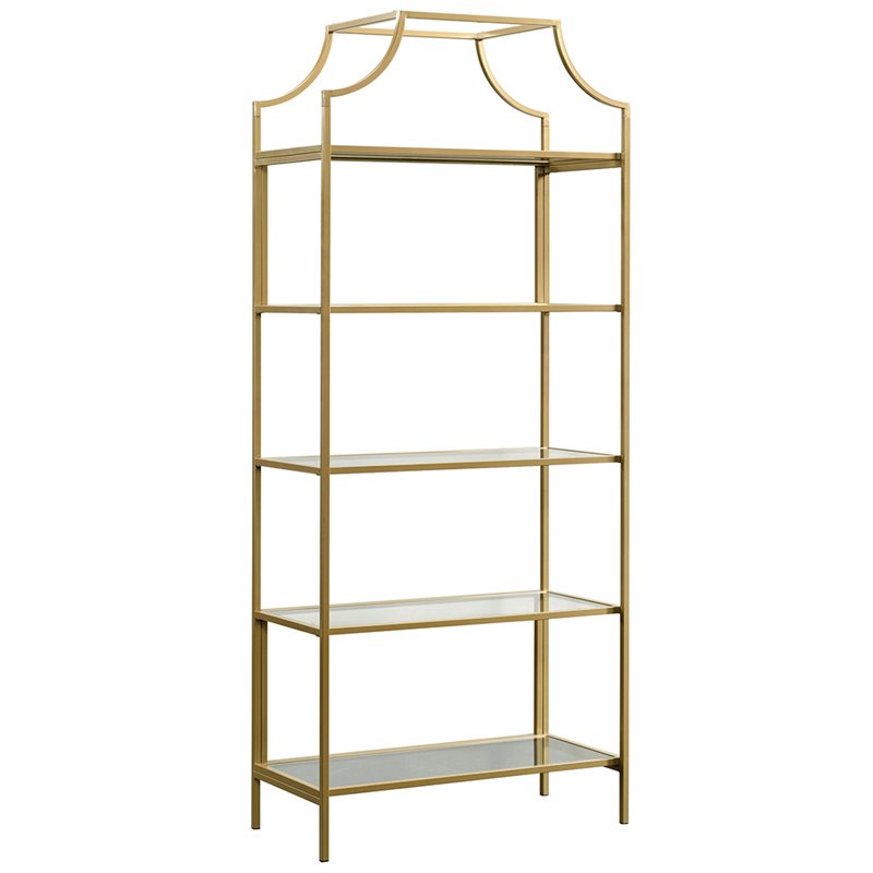 Pemberly Row Contemporary 2 Piece Metal Bookcase set in Satin Gold