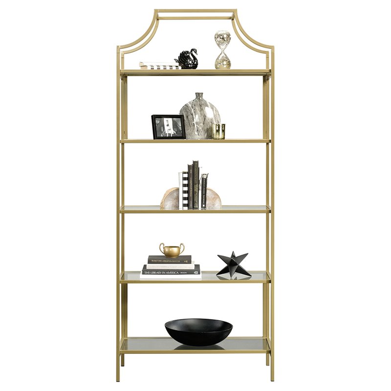 Pemberly Row Contemporary 2 Piece Metal Bookcase set in Satin Gold