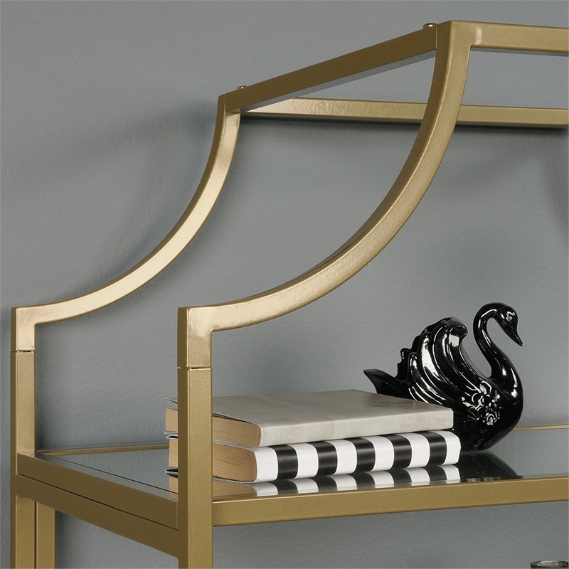 Pemberly Row Contemporary 2 Piece Metal Bookcase set in Satin Gold