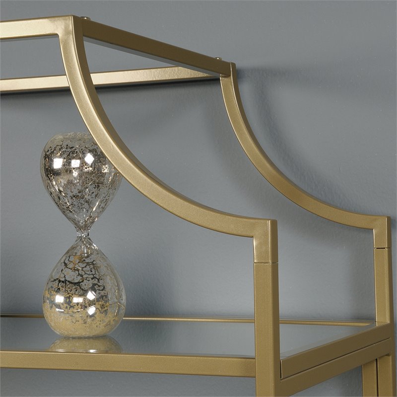 Pemberly Row Contemporary 2 Piece Metal Bookcase set in Satin Gold