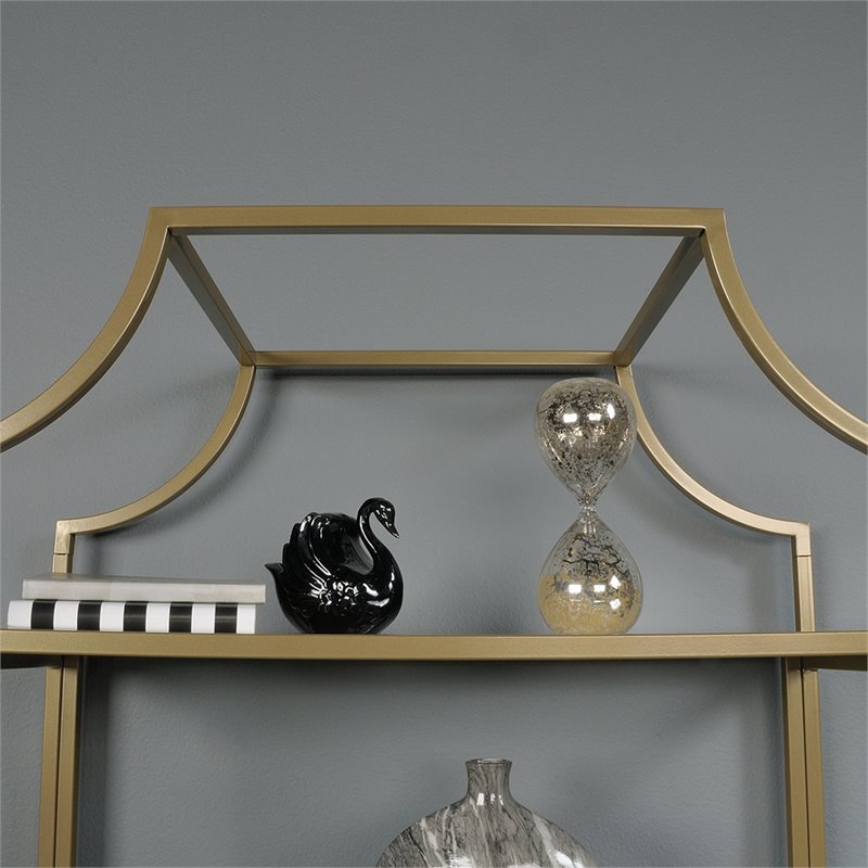 Pemberly Row Contemporary 2 Piece Metal Bookcase set in Satin Gold