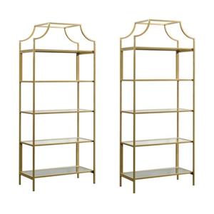 Pemberly Row Contemporary 2 Piece Metal Bookcase set in Satin Gold