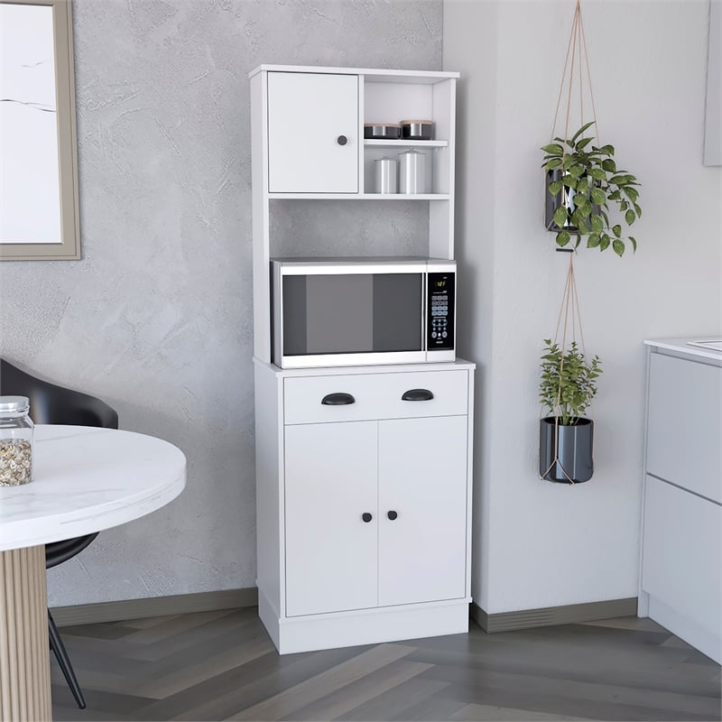 Pemberly Row Modern 3-Door Engineered Wood Pantry Cabinet in White