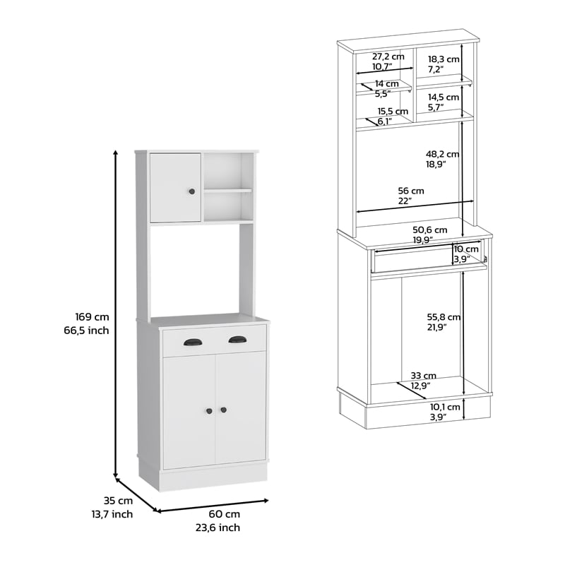 Pemberly Row Modern 3-Door Engineered Wood Pantry Cabinet in White
