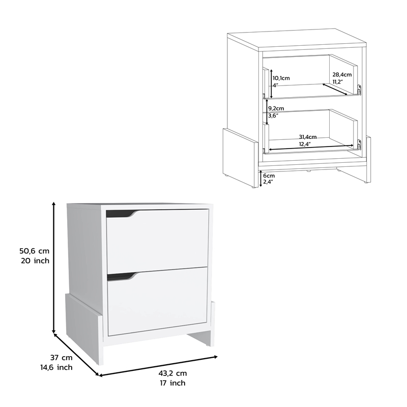 Pemberly Row Modern 2-Drawer Engineered Wood Nightstand in White