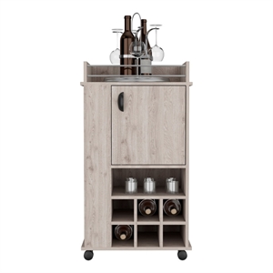 Pemberly Row Engineered Wood Bar Cart with 6 Built-in Wine Rack in Gray