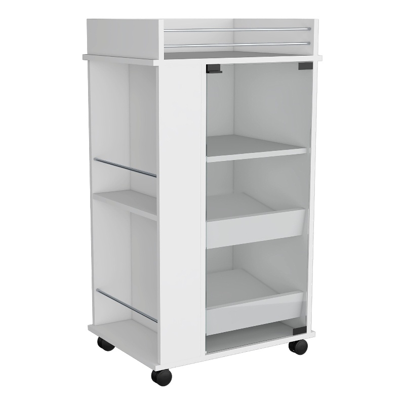 Pemberly Row Engineered Wood Bar Cart with 2-Side Shelves in White