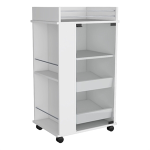 Pemberly Row Engineered Wood Bar Cart with 2-Side Shelves in White
