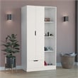 Pemberly Row Engineered Wood Armoire with 4-Tier Open Shelves in White