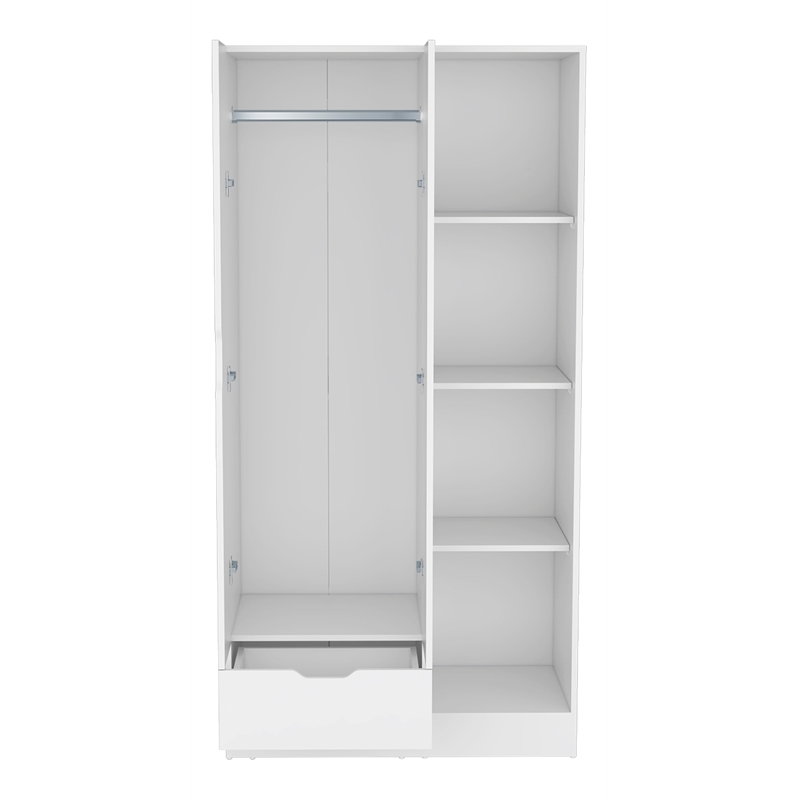 Pemberly Row Engineered Wood Armoire with 4-Tier Open Shelves in White