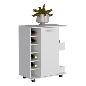 Pemberly Row Engineered Wood Bar Cart with 2-Open Side Shelves in White