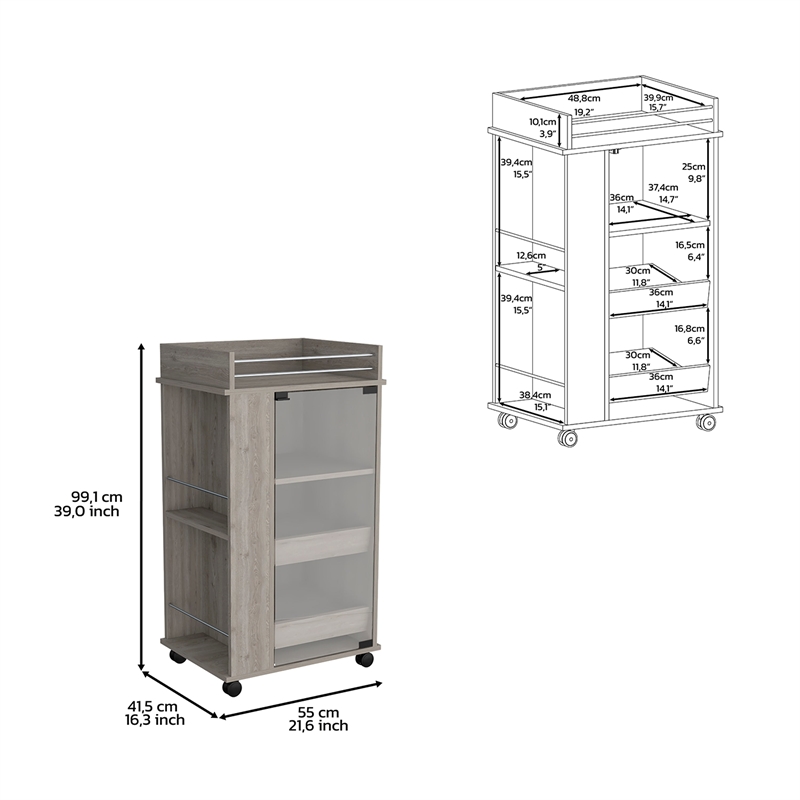 Pemberly Row Modern Engineered Wood Bar Cart with 2-Side Shelves in Gray