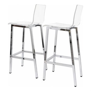 Pemberly Row Pure Decor 29&quot Acrylic Metal Bar Stools in Clear (Set of 2)