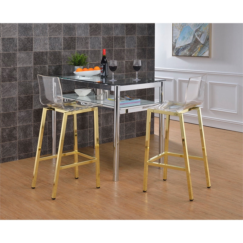 Pemberly Row Plastic Bar Stool Chair Set of 2 in Gold - Square Seat & Footrest