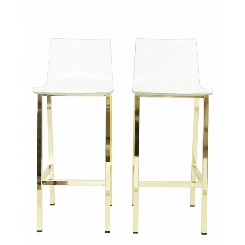 Pemberly Row Plastic Bar Stool Chair Set of 2 in Gold - Square Seat & Footrest