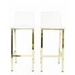 Pemberly Row Plastic Bar Stool Chair Set of 2 in Gold - Square Seat & Footrest