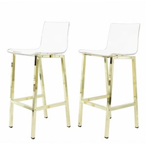 Pemberly Row Plastic Bar Stool Chair Set of 2 in Gold - Square Seat & Footrest
