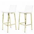 Pemberly Row Plastic Bar Stool Chair Set of 2 in Gold - Square Seat & Footrest