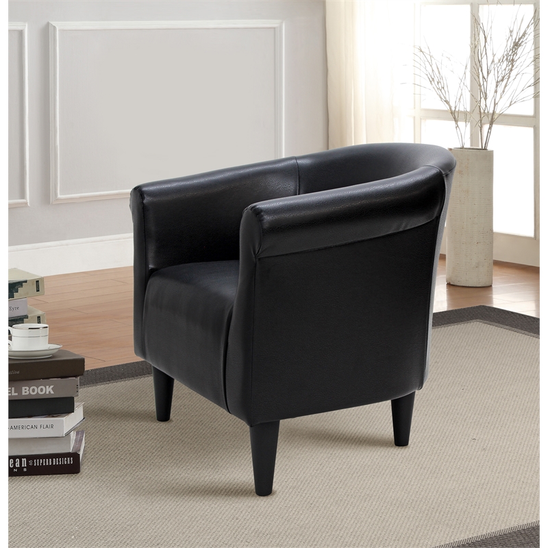 Pemberly Row Traditional Faux Leather Club Chair in Black Finish