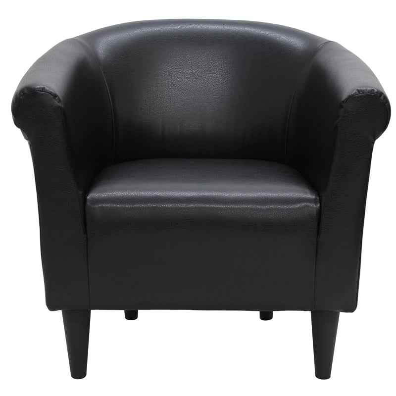 Pemberly Row Traditional Faux Leather Club Chair in Black Finish