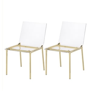 Pemberly Row Pure Decor 17.5&quot Metal Dining Chair in Clear / Gold (Set of 2)