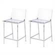Pemberly Row Plastic Bar Stool Chair Set of 2 in Chrome - Square Seat & Footrest