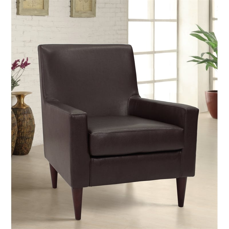Pemberly Row Traditional Faux Leather Arm Chair in Dark Brown
