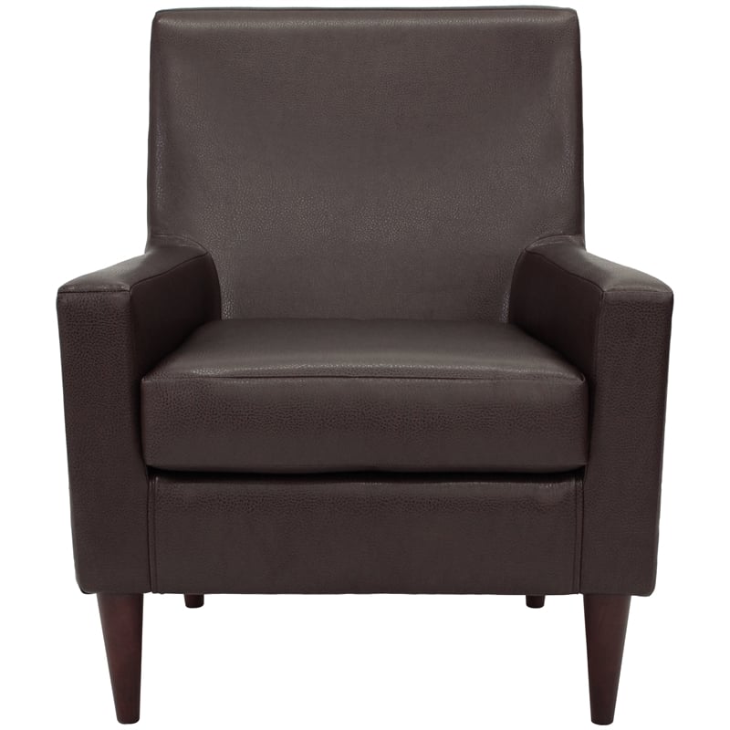 Pemberly Row Traditional Faux Leather Arm Chair in Dark Brown