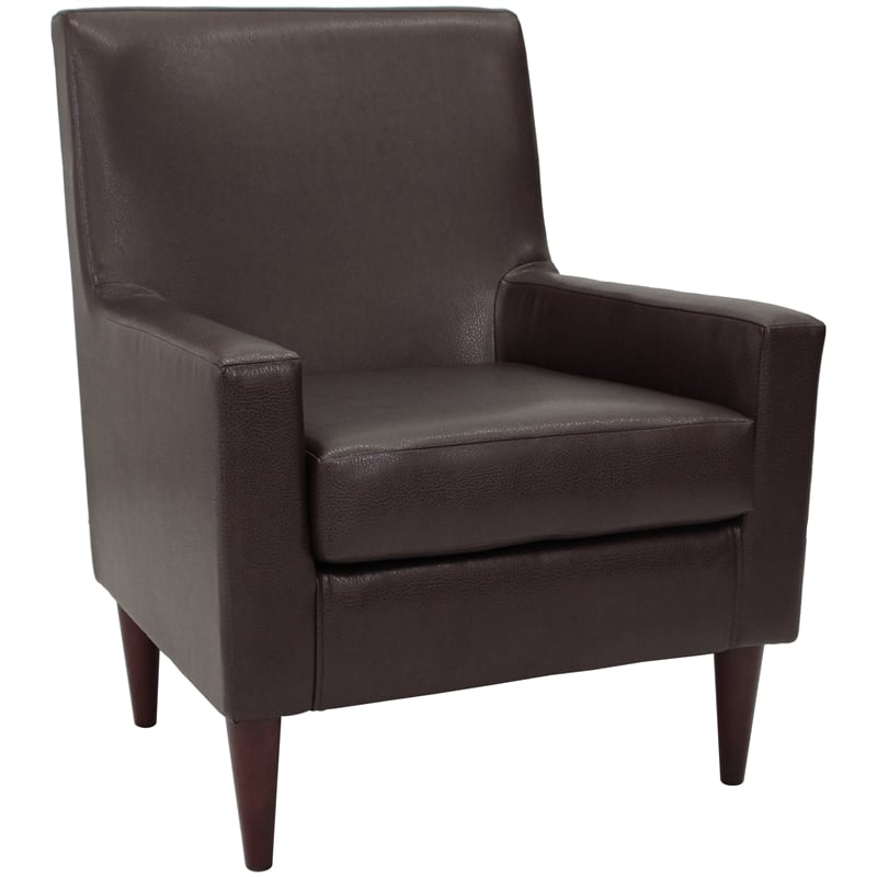 Pemberly Row Traditional Faux Leather Arm Chair in Dark Brown