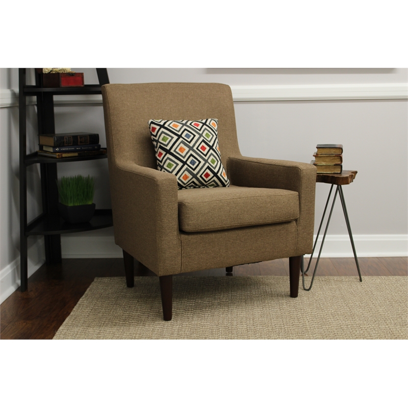 Pemberly Row Traditional Fabric Arm Chair in Pecan Brown Finish