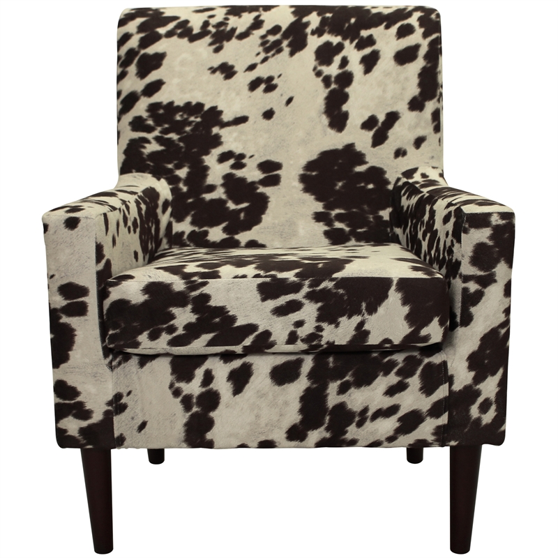 Pemberly Row Traditional Fabric Arm Chair in Cowhide Brown Finish