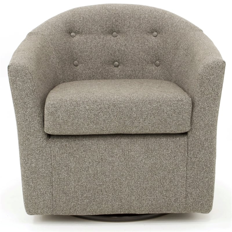 Pemberly Row Traditional Fabric Tufted Swivel Chair in Gray Finish