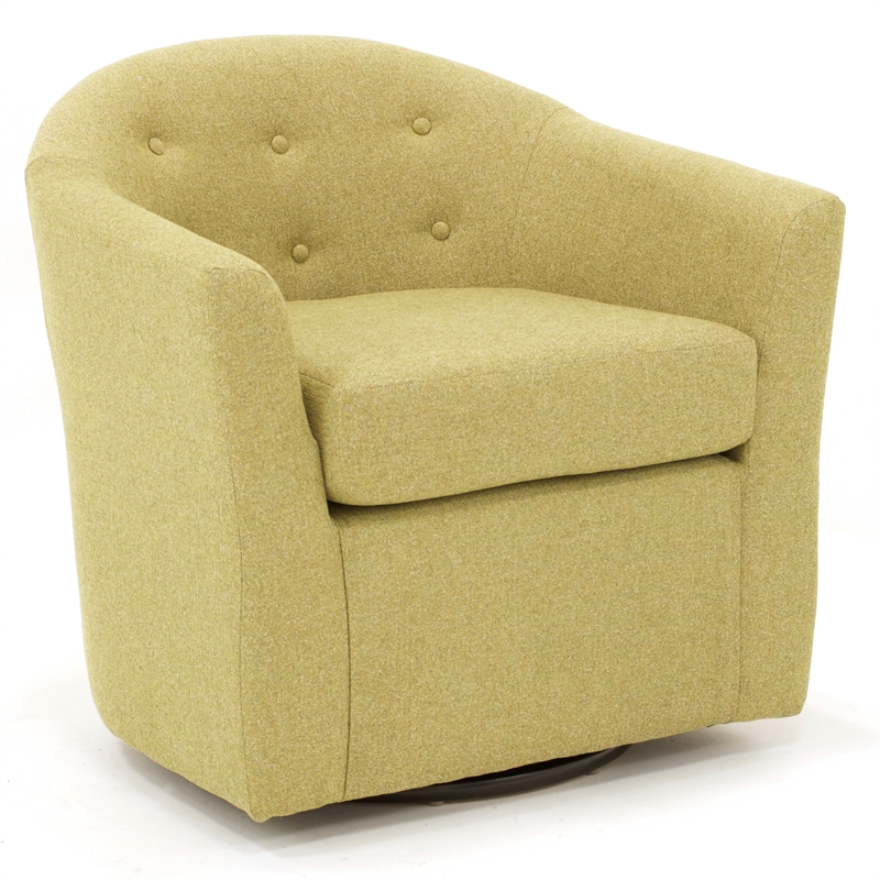 Pemberly Row Traditional Fabric Tufted Swivel Chair in Yellow