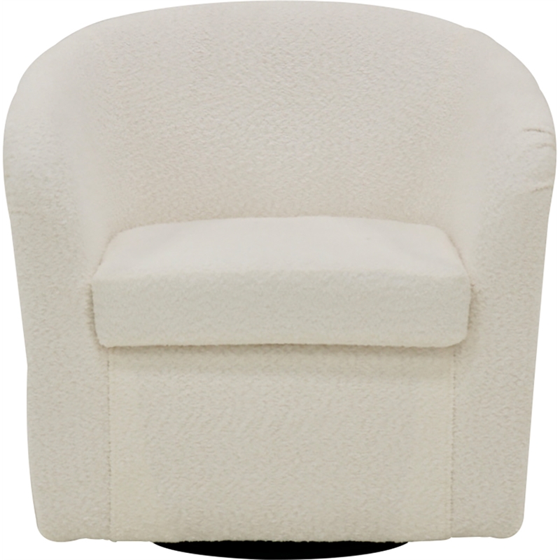 Pemberly Row Traditional Fabric Curved Arm Swivel Tub Chair in White