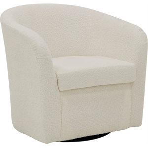 Pemberly Row Traditional Fabric Curved Arm Swivel Tub Chair in White