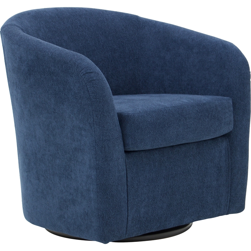 Pemberly Row Traditional Fabric Curved Arm Swivel Tub Chair in Navy Blue