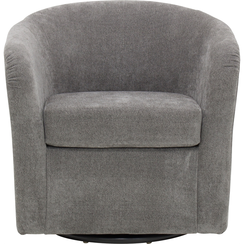 Pemberly Row Traditional Fabric Curved Arm Swivel Tub Chair in Gray