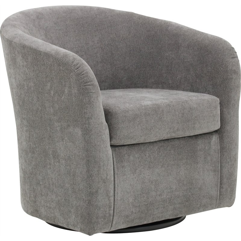 Pemberly Row Traditional Fabric Curved Arm Swivel Tub Chair in Gray
