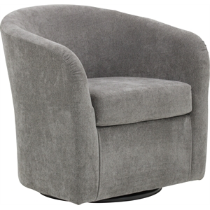 Pemberly Row Traditional Fabric Curved Arm Swivel Tub Chair in Gray