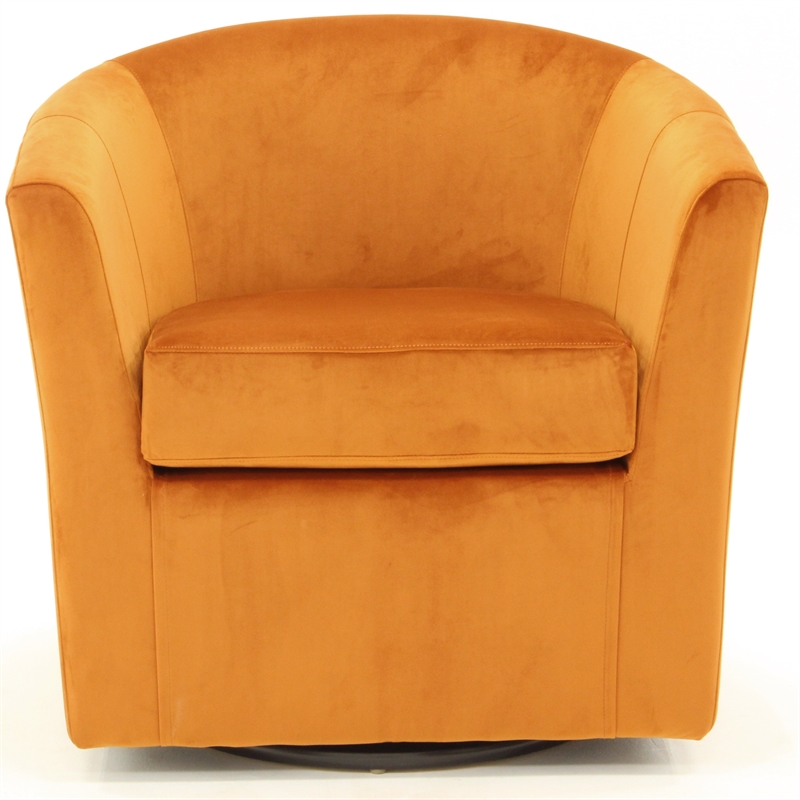 Pemberly Row Traditional Fabric Swivel Club Chair in Orange Finish