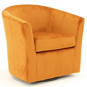 Pemberly Row Traditional Fabric Swivel Club Chair in Orange Finish