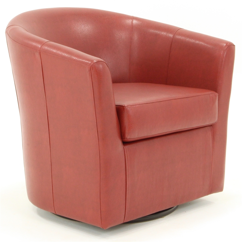 Red leather discount barrel chair swivel