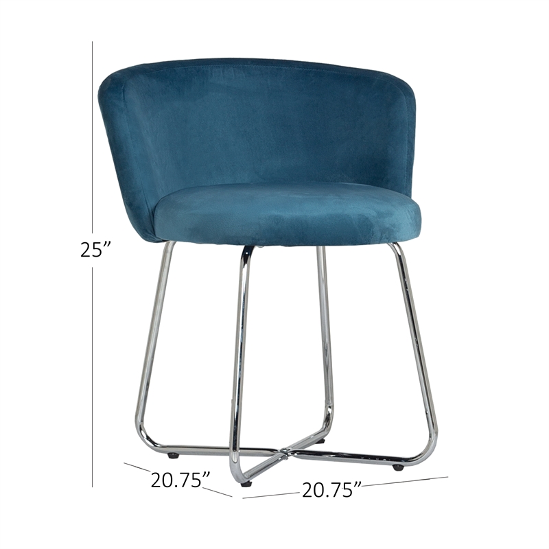 Pemberly Row Contemporary Metal Vanity Fabric Stool in Blue Finish