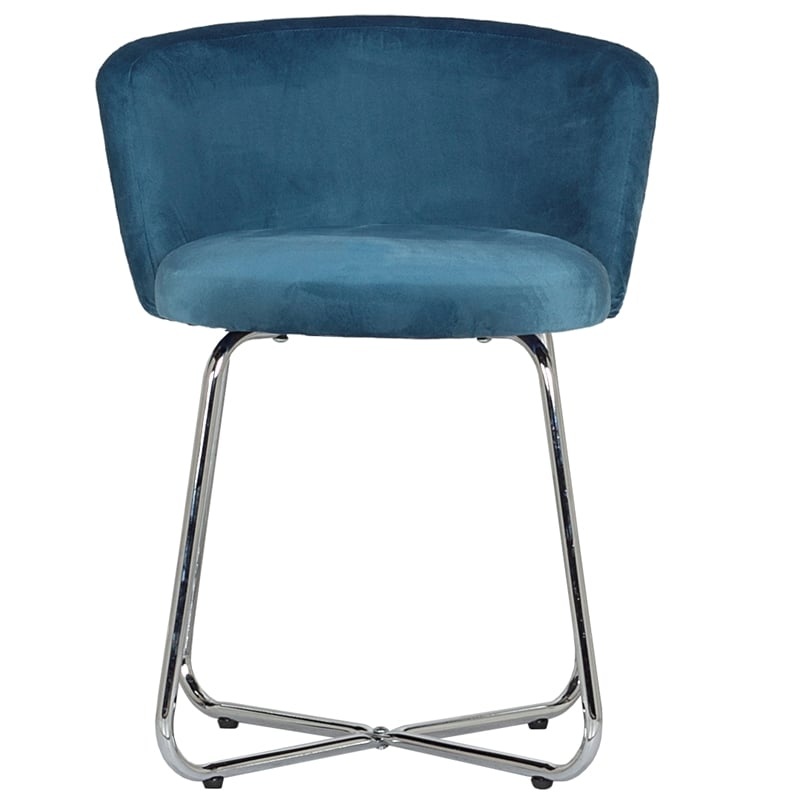 Pemberly Row Contemporary Metal Vanity Fabric Stool in Blue Finish